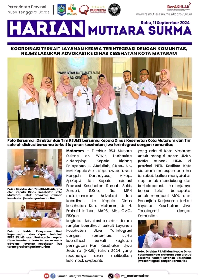 KOORDINASI TERKAIT LAYANAN KESWA TERINTEGRASI DENGAN KOMUNITAS, RSJMS LAKUKAN ADVOKASI KE DINAS KESEHATAN KOTA MATARAM